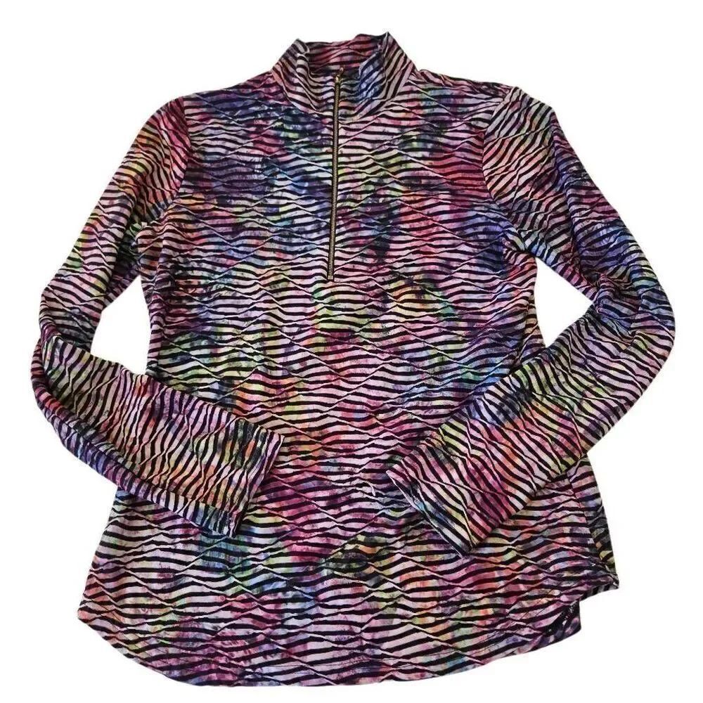 SNO SKINS Womens Long Sleeve Quarter Zip Athletic Pullover Top Multicolor Medium